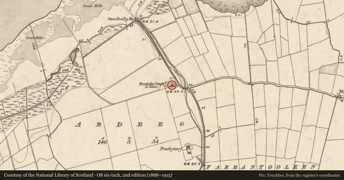 Ordnance Survey six-inch map, 2nd edition (1888–1915) covering the location of Graveyard, Ardbeg, County Kerry, with a pin at the register's coordinates