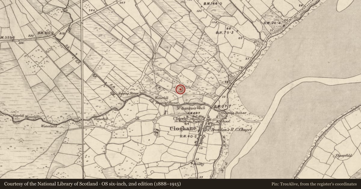 Ordnance Survey six-inch map, 2nd edition (1888–1915) covering the location of Ringfort - rath, Baile Na Leacan, County Kerry, with a pin at the register's coordinates