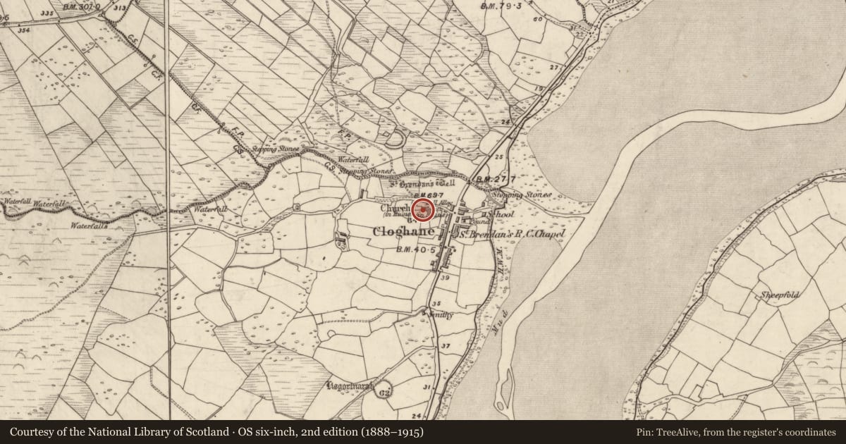 Ordnance Survey six-inch map, 2nd edition (1888–1915) covering the location of Stone sculpture, An Clochán (TC An Clochán), County Kerry, with a pin at the register's coordinates