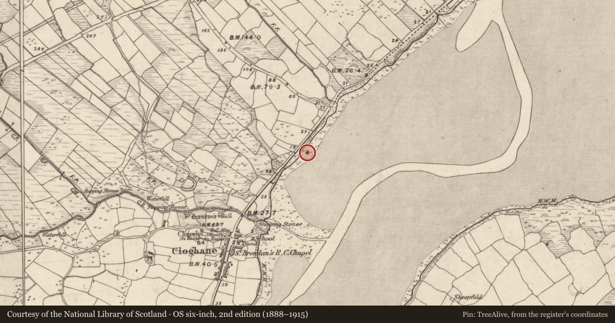 Ordnance Survey six-inch map, 2nd edition (1888–1915) covering the location of Midden, Baile Na Leacan, County Kerry, with a pin at the register's coordinates