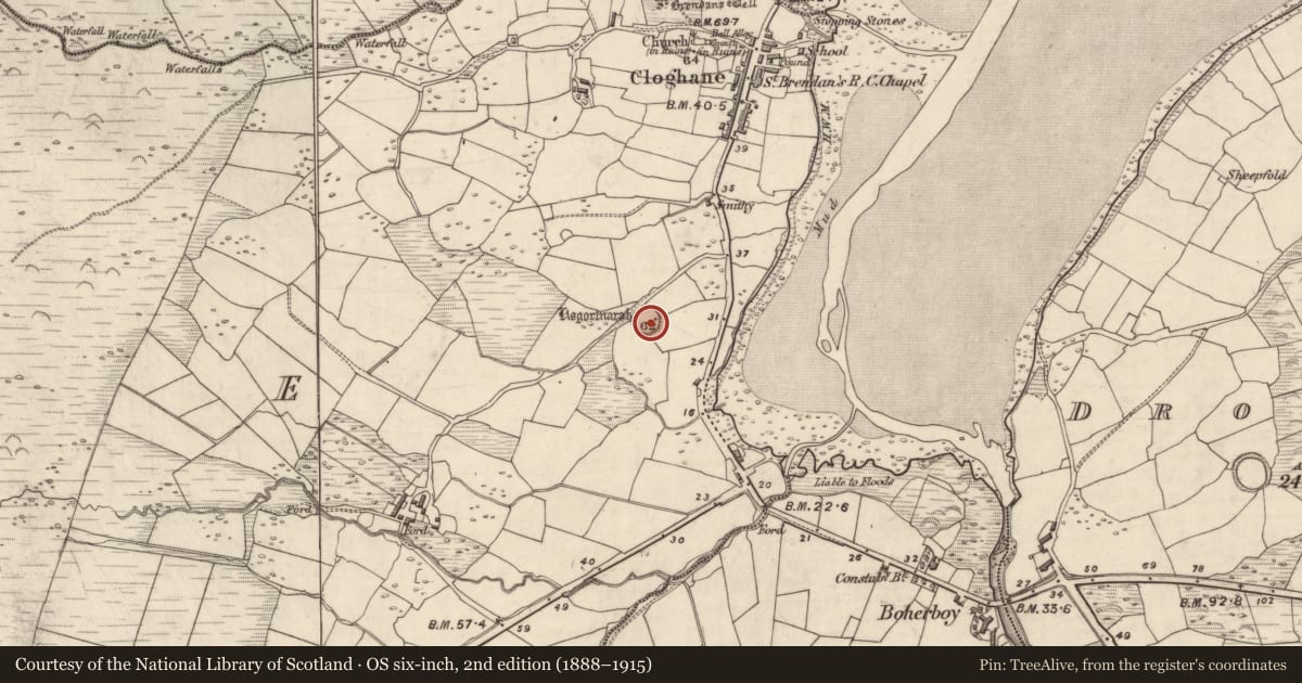 Ordnance Survey six-inch map, 2nd edition (1888–1915) covering the location of Ringfort - rath, An Clochán (TC An Clochán), County Kerry, with a pin at the register's coordinates