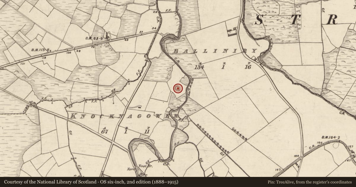Ordnance Survey six-inch map, 2nd edition (1888–1915) covering the location of Enclosure, Cnoc Na Ngabhar, County Kerry, with a pin at the register's coordinates