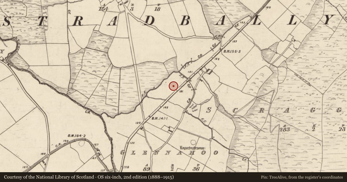 Ordnance Survey six-inch map, 2nd edition (1888–1915) covering the location of Standing stone, Gleann Na Huamha (Bar. Corca Dhuibhne, An tSráidbhaile), County Kerry, with a pin at the register's coordinates