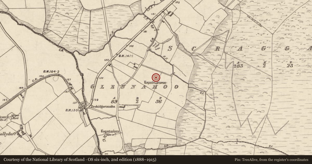 Ordnance Survey six-inch map, 2nd edition (1888–1915) covering the location of Souterrain, Gleann Na Huamha (Bar. Corca Dhuibhne, An tSráidbhaile), County Kerry, with a pin at the register's coordinates
