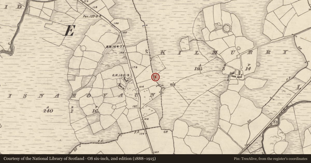 Ordnance Survey six-inch map, 2nd edition (1888–1915) covering the location of Souterrain, Cill Mhuire (TC An Baile Dubh), Lios Na Mbóbhán, County Kerry, with a pin at the register's coordinates