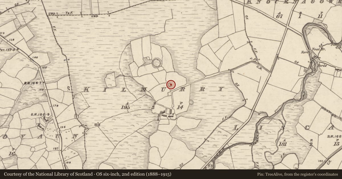 Ordnance Survey six-inch map, 2nd edition (1888–1915) covering the location of Ringfort - rath, Cill Mhuire (TC An Baile Dubh), County Kerry, with a pin at the register's coordinates