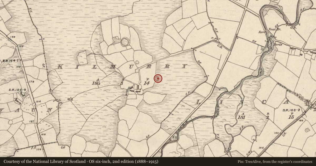 Ordnance Survey six-inch map, 2nd edition (1888–1915) covering the location of Enclosure, Cill Mhuire (TC An Baile Dubh), County Kerry, with a pin at the register's coordinates
