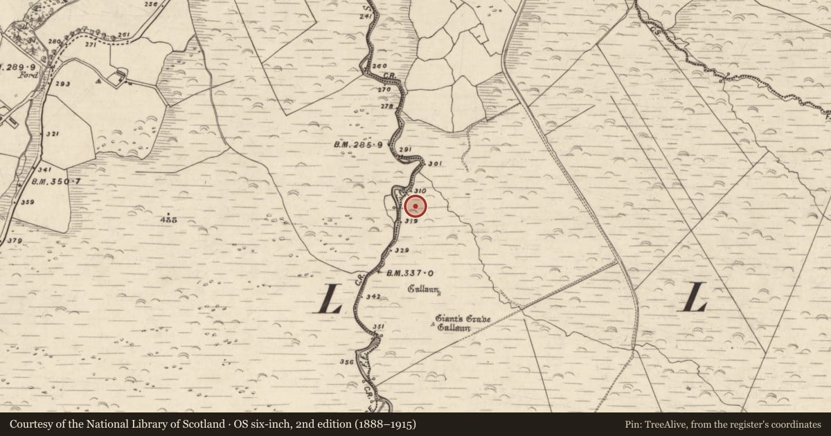 Ordnance Survey six-inch map, 2nd edition (1888–1915) covering the location of Fulacht fia, Baile Uí Uaithnín, County Kerry, with a pin at the register's coordinates