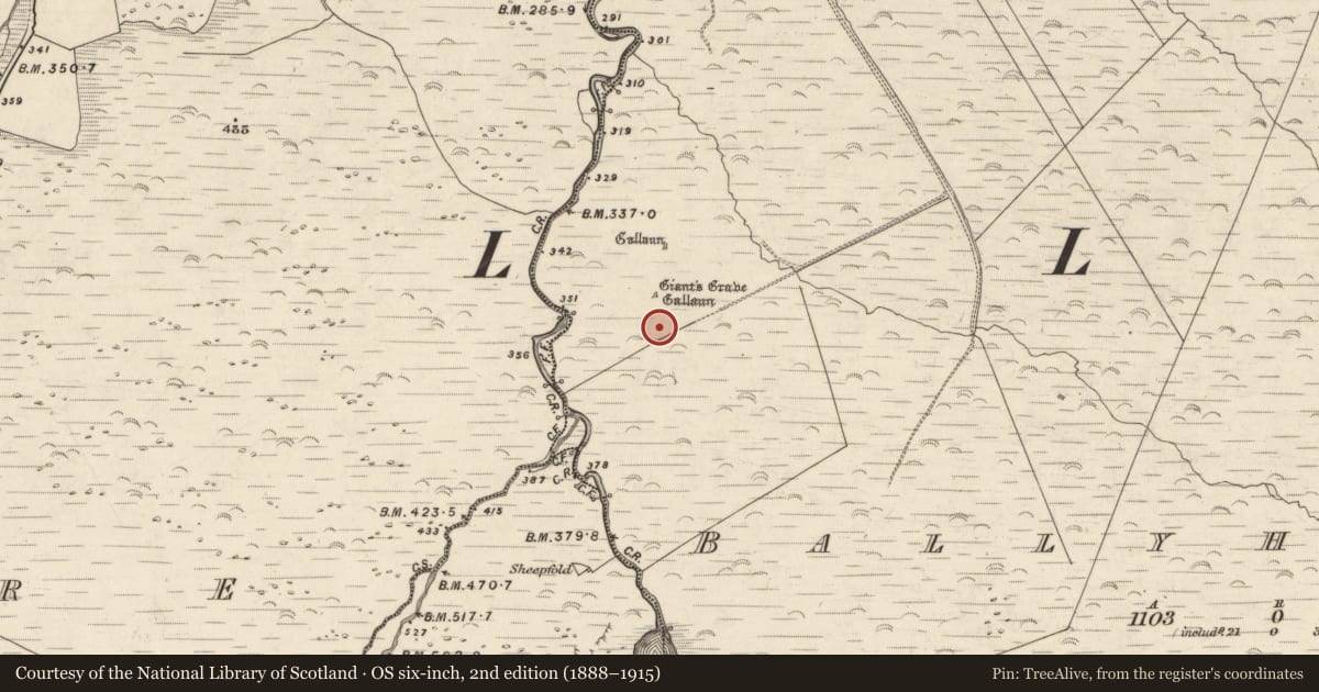 Ordnance Survey six-inch map, 2nd edition (1888–1915) covering the location of Enclosure, Baile Uí Uaithnín, County Kerry, with a pin at the register's coordinates