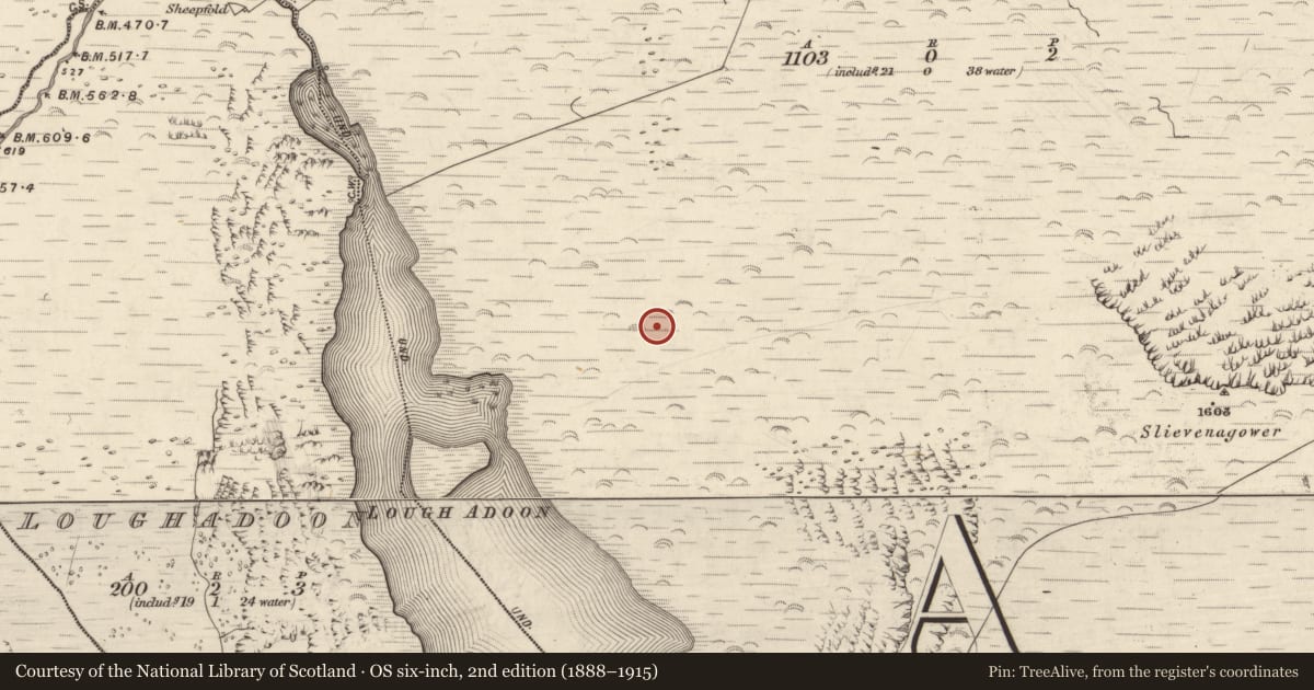 Ordnance Survey six-inch map, 2nd edition (1888–1915) covering the location of Hut site, Baile Uí Uaithnín, County Kerry, with a pin at the register's coordinates