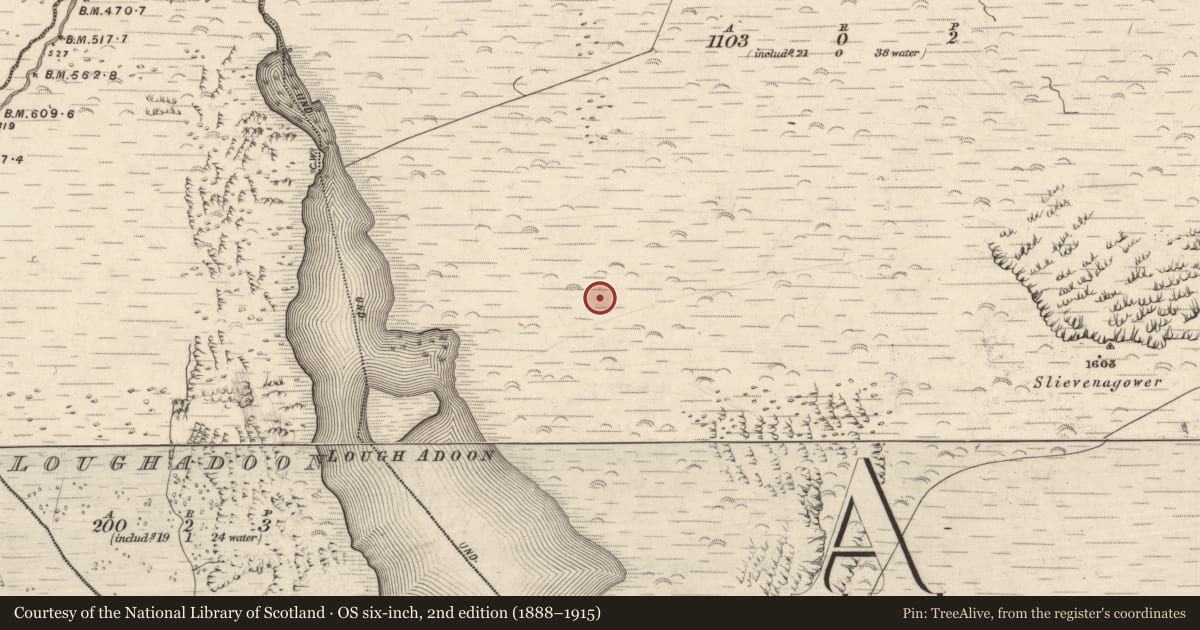 Ordnance Survey six-inch map, 2nd edition (1888–1915) covering the location of Hut site, Baile Uí Uaithnín, County Kerry, with a pin at the register's coordinates
