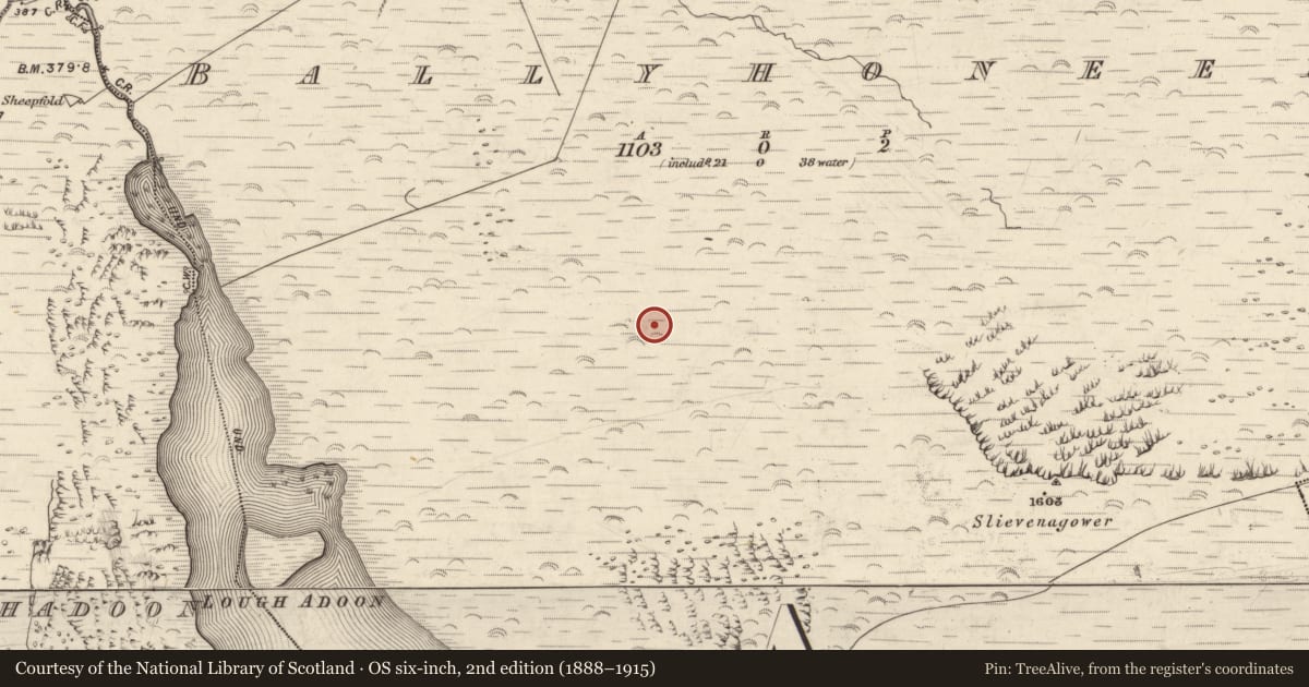 Ordnance Survey six-inch map, 2nd edition (1888–1915) covering the location of Hut site, Baile Uí Uaithnín, County Kerry, with a pin at the register's coordinates