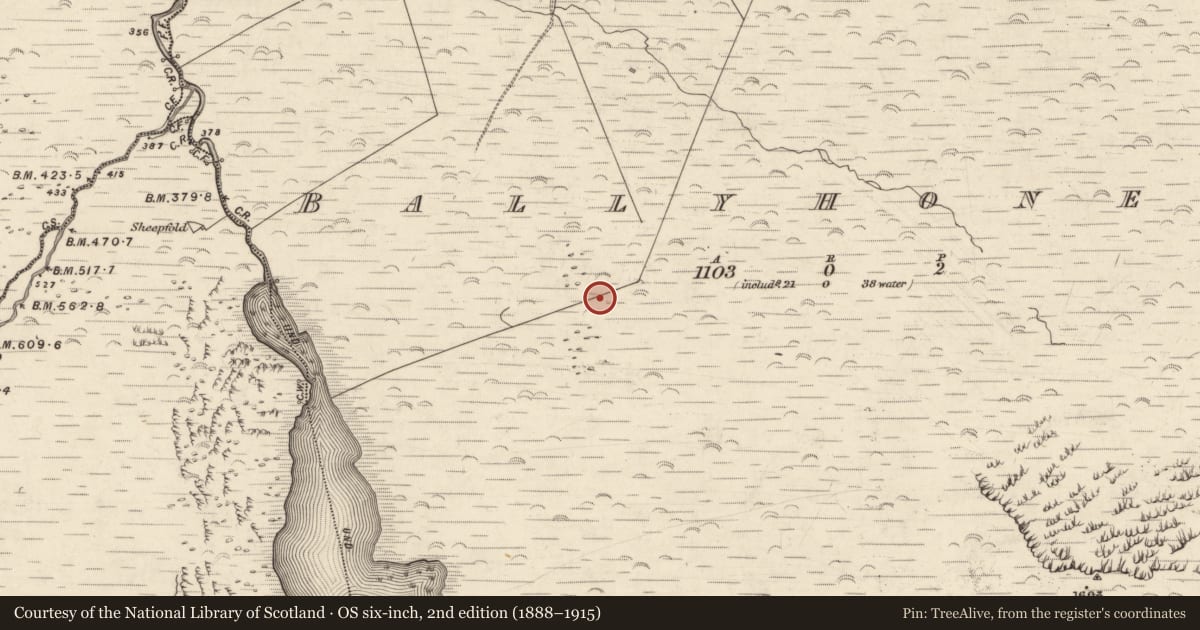 Ordnance Survey six-inch map, 2nd edition (1888–1915) covering the location of Hut site, Baile Uí Uaithnín, County Kerry, with a pin at the register's coordinates