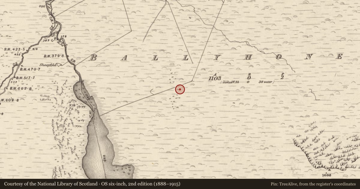 Ordnance Survey six-inch map, 2nd edition (1888–1915) covering the location of Hut site, Baile Uí Uaithnín, County Kerry, with a pin at the register's coordinates