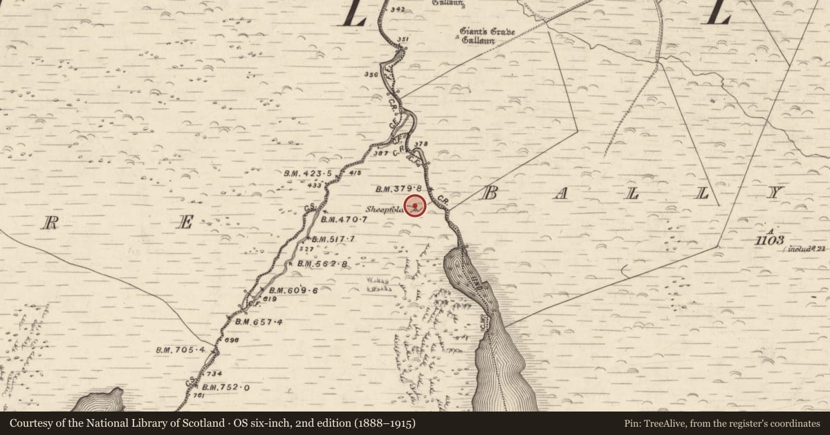 Ordnance Survey six-inch map, 2nd edition (1888–1915) covering the location of Enclosure, Loch An Dúin, County Kerry, with a pin at the register's coordinates