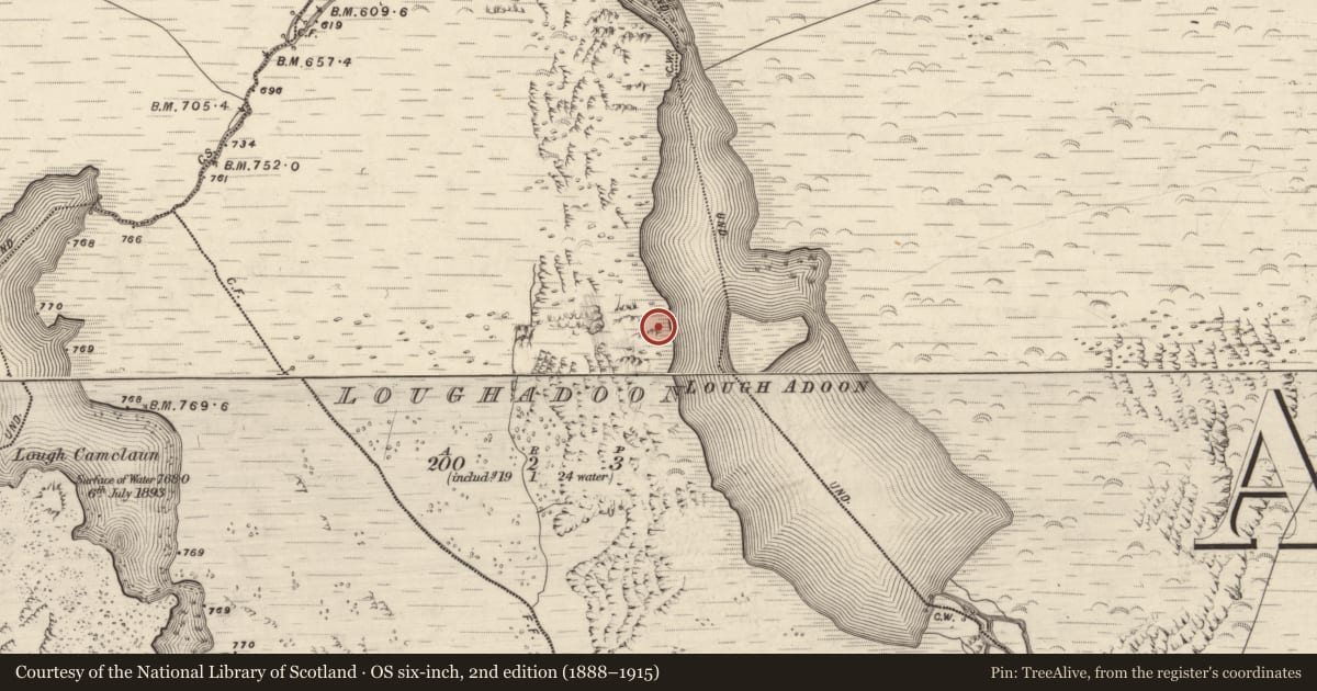 Ordnance Survey six-inch map, 2nd edition (1888–1915) covering the location of Hut site, Loch An Dúin, County Kerry, with a pin at the register's coordinates