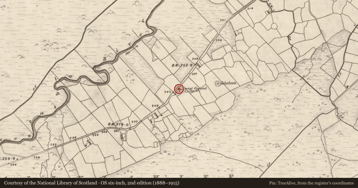 Ordnance Survey six-inch map, 2nd edition (1888–1915) covering the location of Church, Coill Bhaile Uí Fhlaithimh, County Kerry, with a pin at the register's coordinates