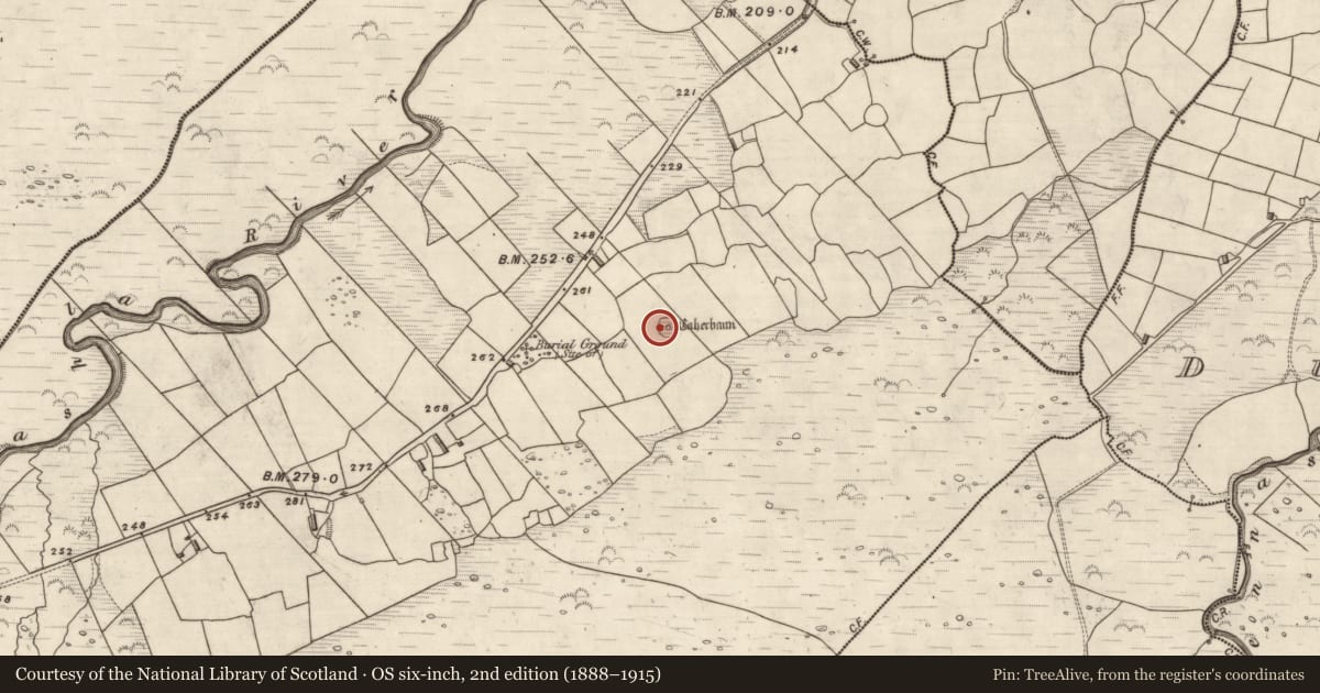 Ordnance Survey six-inch map, 2nd edition (1888–1915) covering the location of House - indeterminate date, Coill Bhaile Uí Fhlaithimh, County Kerry, with a pin at the register's coordinates