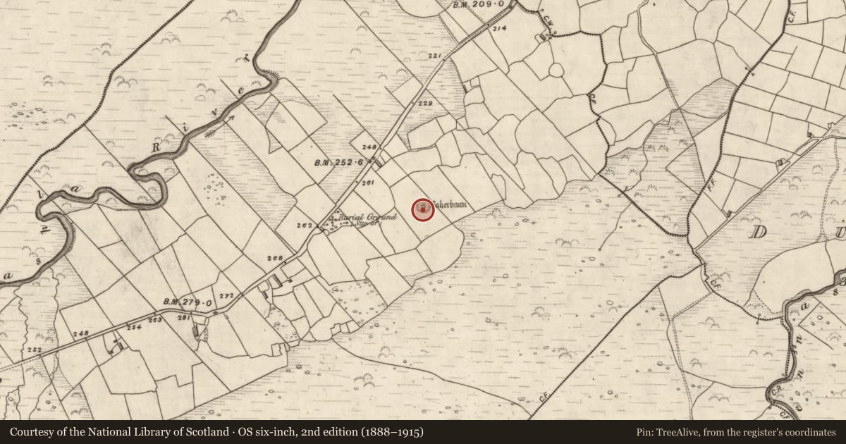 Ordnance Survey six-inch map, 2nd edition (1888–1915) covering the location of House - indeterminate date, Coill Bhaile Uí Fhlaithimh, County Kerry, with a pin at the register's coordinates