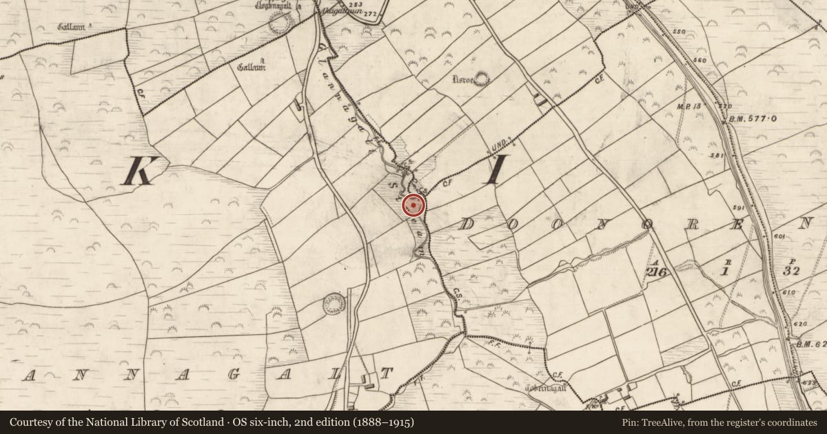 Ordnance Survey six-inch map, 2nd edition (1888–1915) covering the location of Ringfort - rath, Glannagalt, County Kerry, with a pin at the register's coordinates