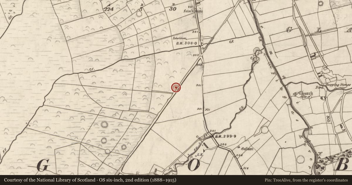 Ordnance Survey six-inch map, 2nd edition (1888–1915) covering the location of Hut site, Cool, County Kerry, with a pin at the register's coordinates