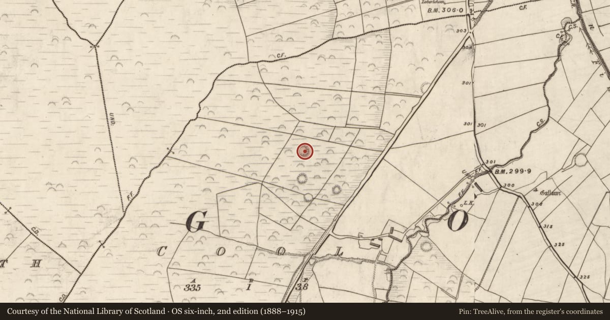 Ordnance Survey six-inch map, 2nd edition (1888–1915) covering the location of Souterrain, Cool, County Kerry, with a pin at the register's coordinates