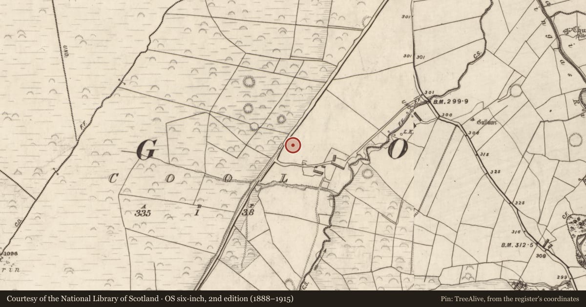 Ordnance Survey six-inch map, 2nd edition (1888–1915) covering the location of Souterrain, Cool, County Kerry, with a pin at the register's coordinates