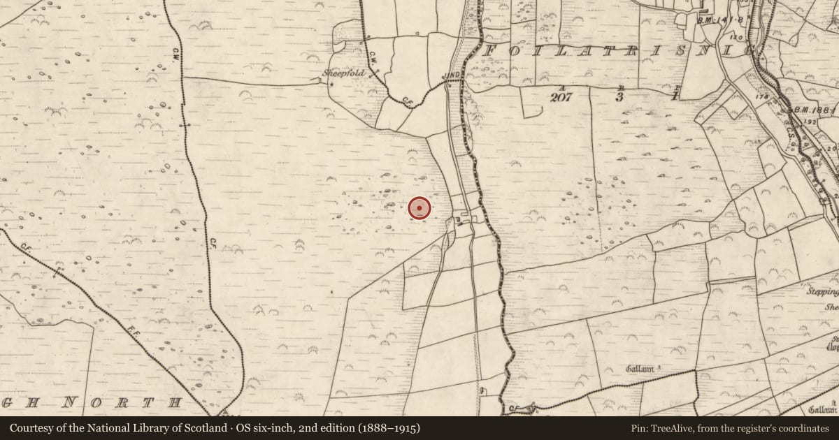 Ordnance Survey six-inch map, 2nd edition (1888–1915) covering the location of Clochan, Glanmane, County Kerry, with a pin at the register's coordinates