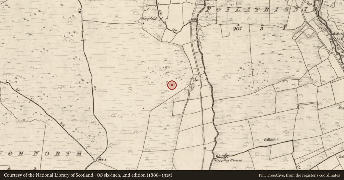 Ordnance Survey six-inch map, 2nd edition (1888–1915) covering the location of Hut site, Glanmane, County Kerry, with a pin at the register's coordinates