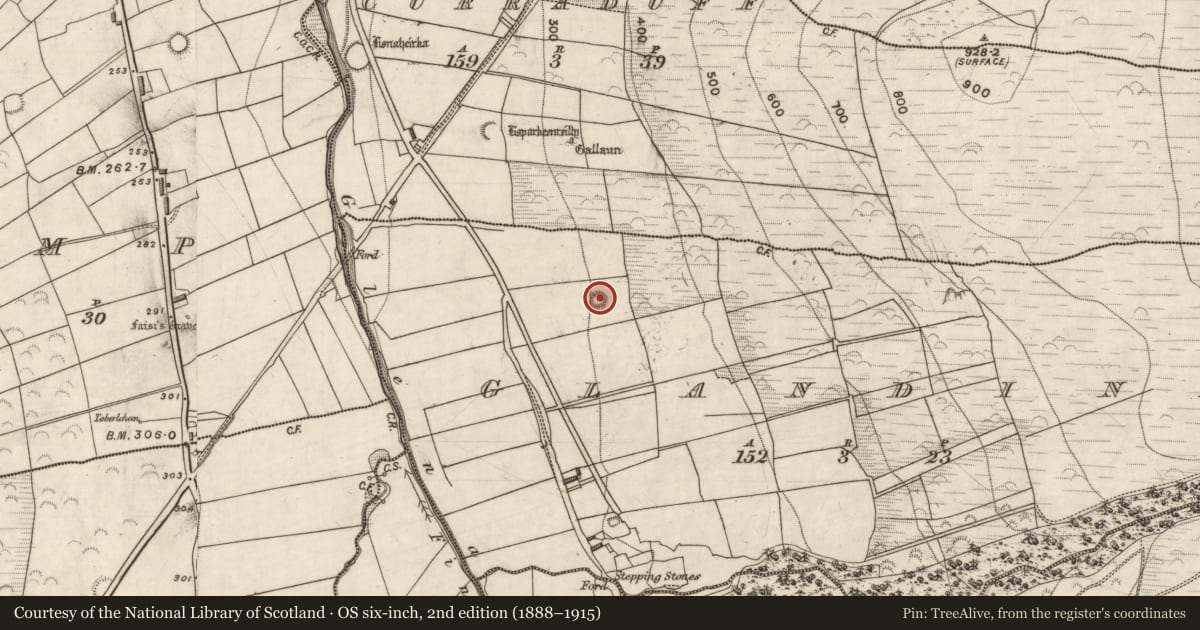 Ordnance Survey six-inch map, 2nd edition (1888–1915) covering the location of Ringfort - rath, Glandine, County Kerry, with a pin at the register's coordinates