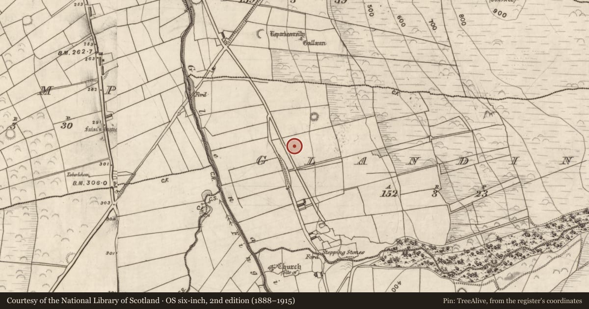 Ordnance Survey six-inch map, 2nd edition (1888–1915) covering the location of Souterrain, Glandine, County Kerry, with a pin at the register's coordinates