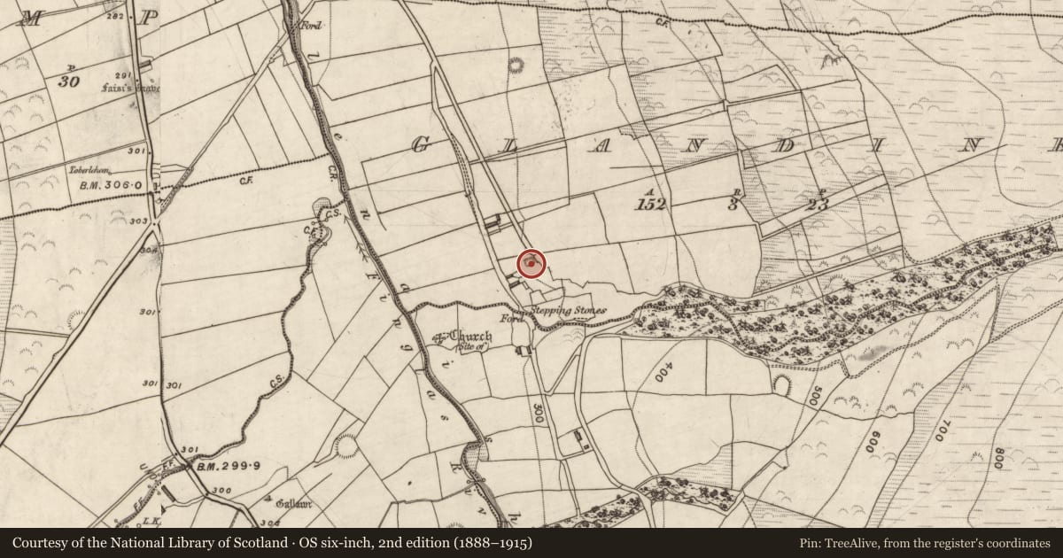 Ordnance Survey six-inch map, 2nd edition (1888–1915) covering the location of Castle - unclassified, Glandine, County Kerry, with a pin at the register's coordinates