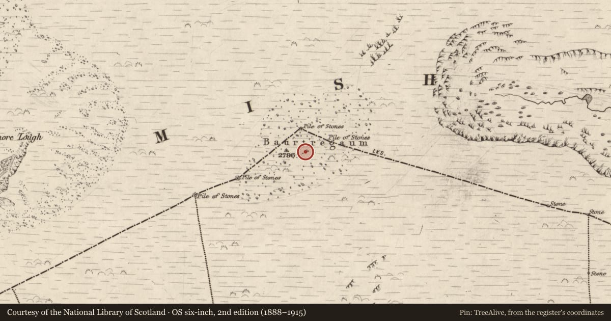 Ordnance Survey six-inch map, 2nd edition (1888–1915) covering the location of Enclosure, Shanakeal, County Kerry, with a pin at the register's coordinates
