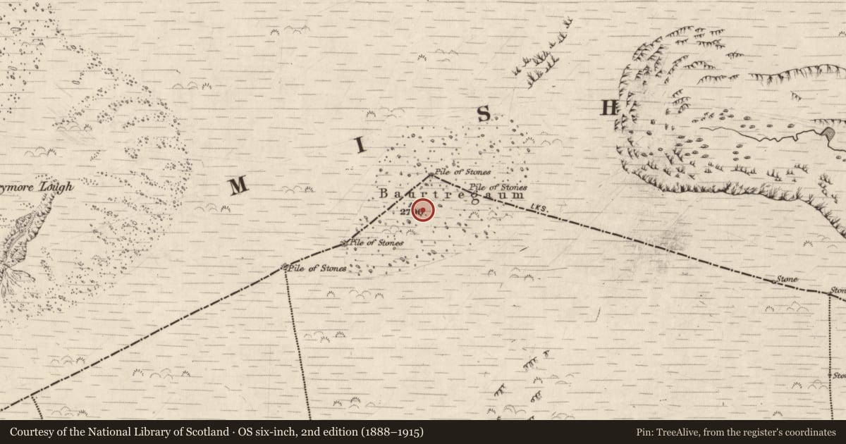 Ordnance Survey six-inch map, 2nd edition (1888–1915) covering the location of Enclosure, Shanakeal, County Kerry, with a pin at the register's coordinates