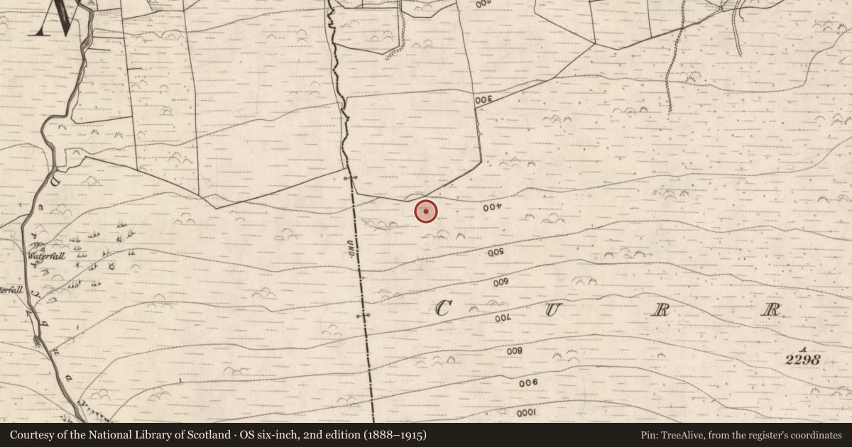 Ordnance Survey six-inch map, 2nd edition (1888–1915) covering the location of Hut site, Curraheen, County Kerry, with a pin at the register's coordinates