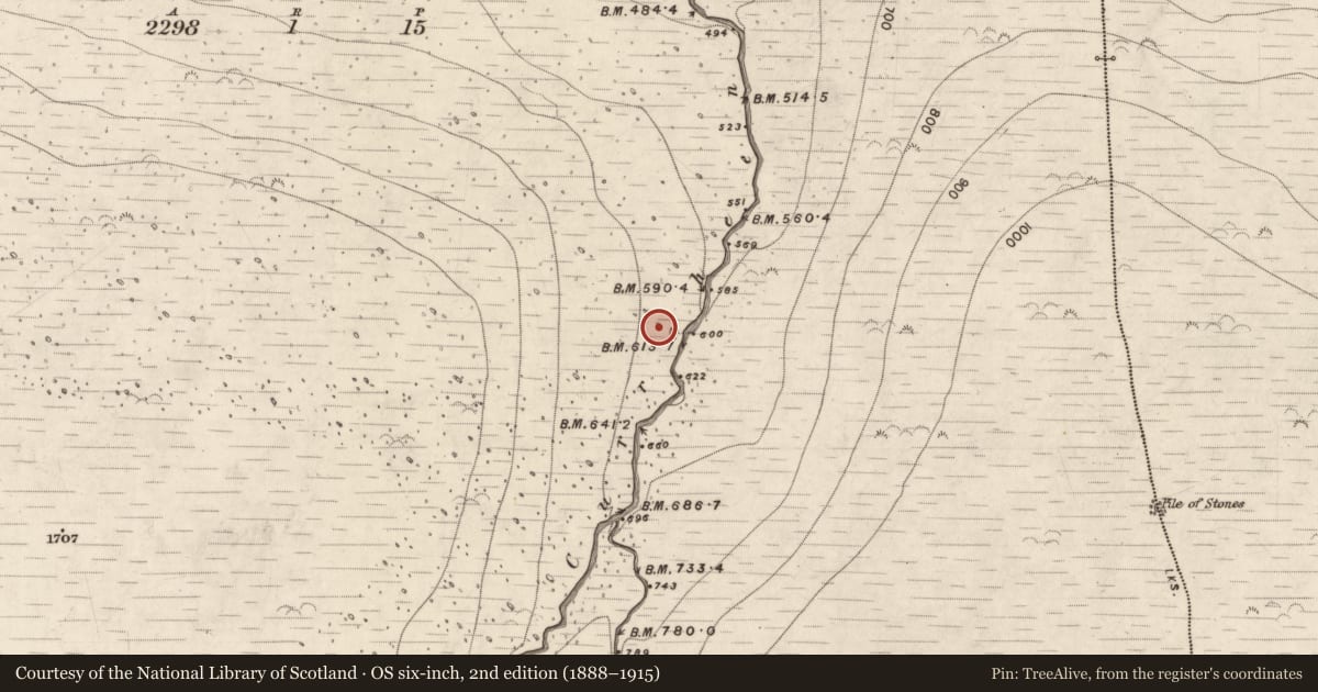 Ordnance Survey six-inch map, 2nd edition (1888–1915) covering the location of Hut site, Curraheen, County Kerry, with a pin at the register's coordinates
