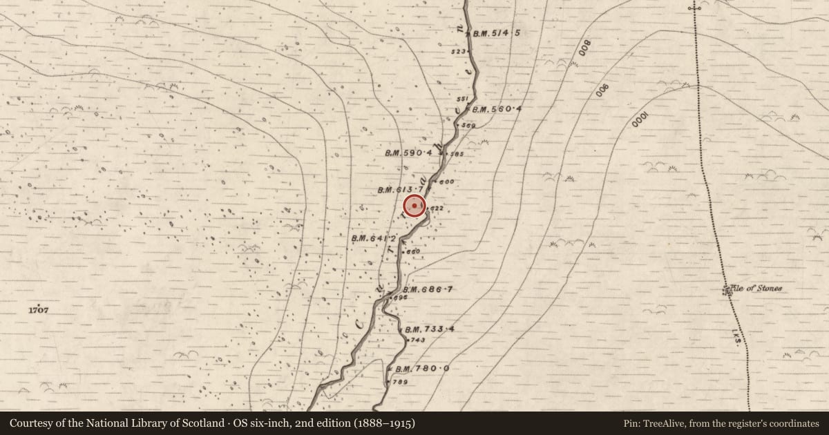 Ordnance Survey six-inch map, 2nd edition (1888–1915) covering the location of Hut site, Curraheen, County Kerry, with a pin at the register's coordinates