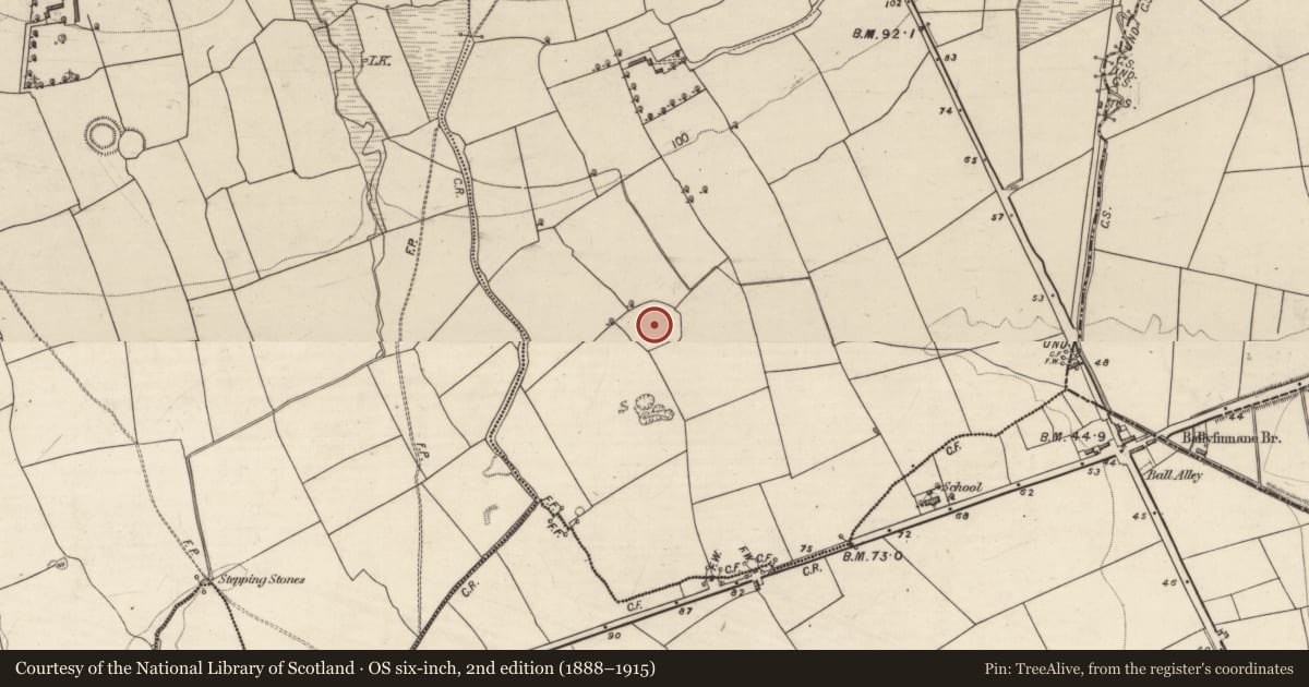 Ordnance Survey six-inch map, 2nd edition (1888–1915) covering the location of Children's burial ground, Garraun, County Kerry, with a pin at the register's coordinates