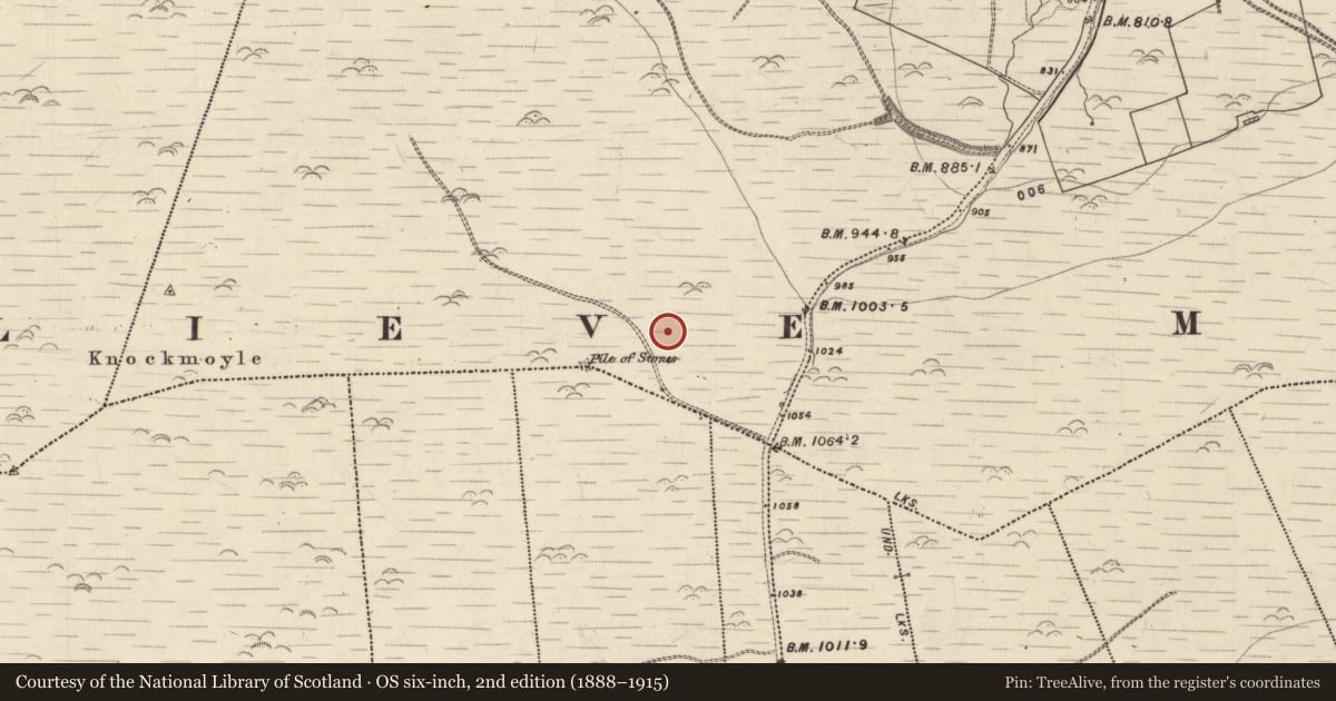 Ordnance Survey six-inch map, 2nd edition (1888–1915) covering the location of Hut site, Clahane, County Kerry, with a pin at the register's coordinates