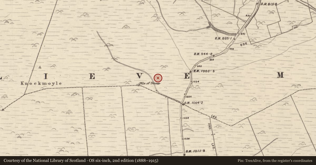 Ordnance Survey six-inch map, 2nd edition (1888–1915) covering the location of Hut site, Clahane, County Kerry, with a pin at the register's coordinates