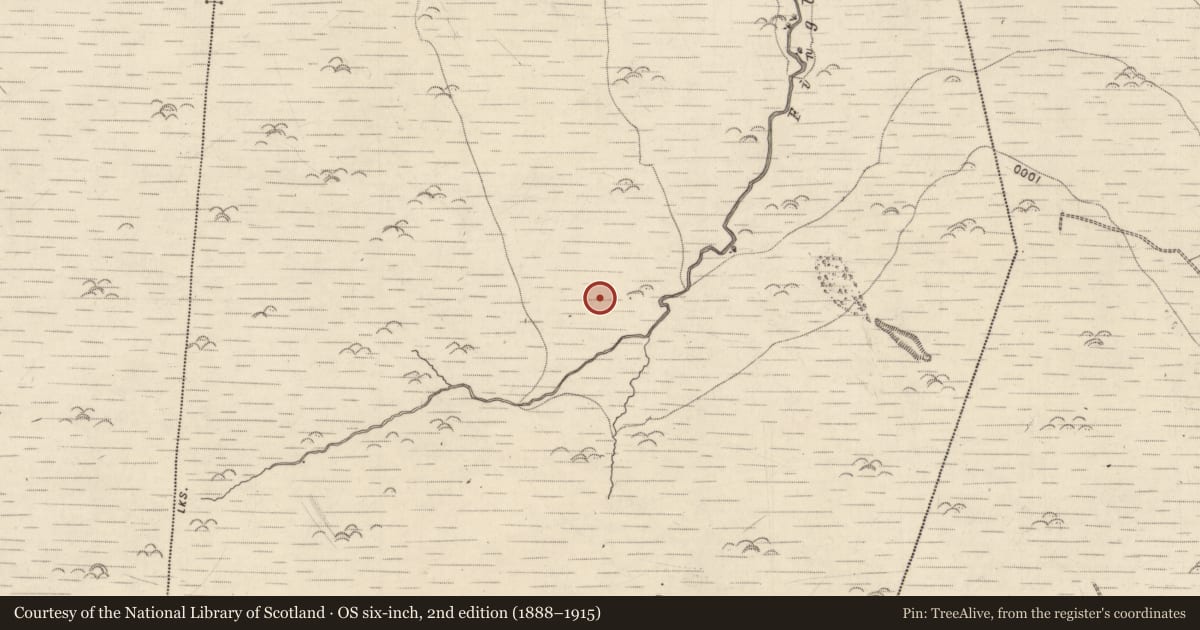Ordnance Survey six-inch map, 2nd edition (1888–1915) covering the location of Hut site, Ballydunlea, County Kerry, with a pin at the register's coordinates