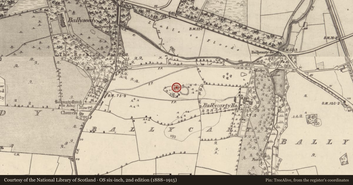 Ordnance Survey six-inch map, 2nd edition (1888–1915) covering the location of Earthwork, Ballycarty, County Kerry, with a pin at the register's coordinates