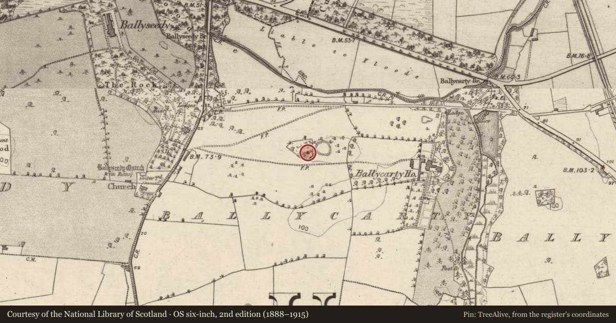 Ordnance Survey six-inch map, 2nd edition (1888–1915) covering the location of Cairn - unclassified, Ballycarty, County Kerry, with a pin at the register's coordinates