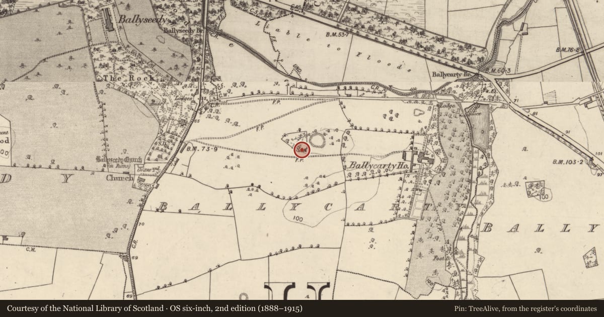 Ordnance Survey six-inch map, 2nd edition (1888–1915) covering the location of Cairn - unclassified, Ballycarty, County Kerry, with a pin at the register's coordinates