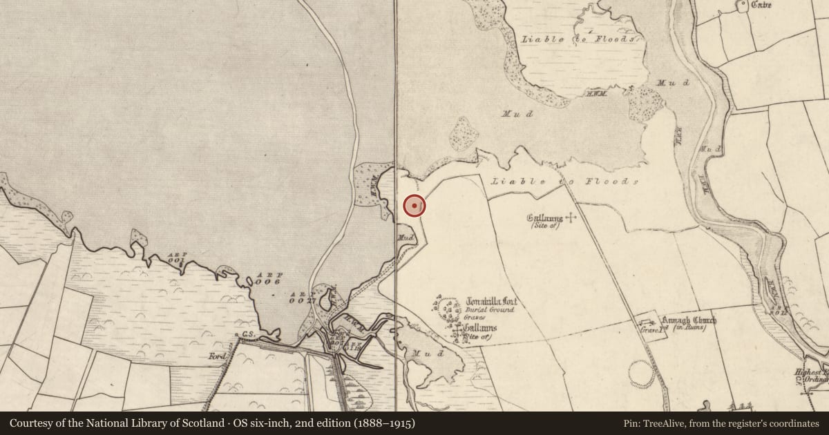 Ordnance Survey six-inch map, 2nd edition (1888–1915) covering the location of Enclosure, Annagh, County Kerry, with a pin at the register's coordinates