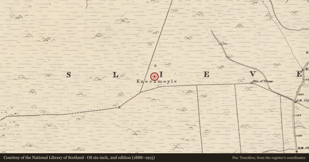 Ordnance Survey six-inch map, 2nd edition (1888–1915) covering the location of Cairn - unclassified, Clahane, County Kerry, with a pin at the register's coordinates