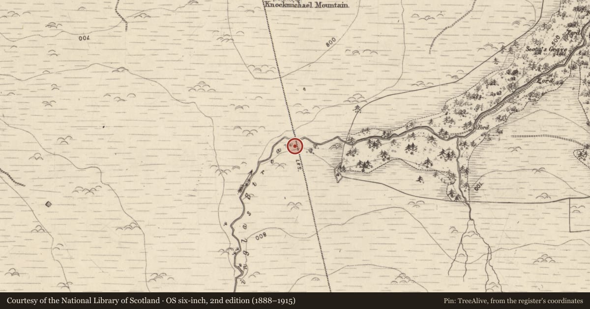 Ordnance Survey six-inch map, 2nd edition (1888–1915) covering the location of Hut site, Ballydunlea, County Kerry, with a pin at the register's coordinates
