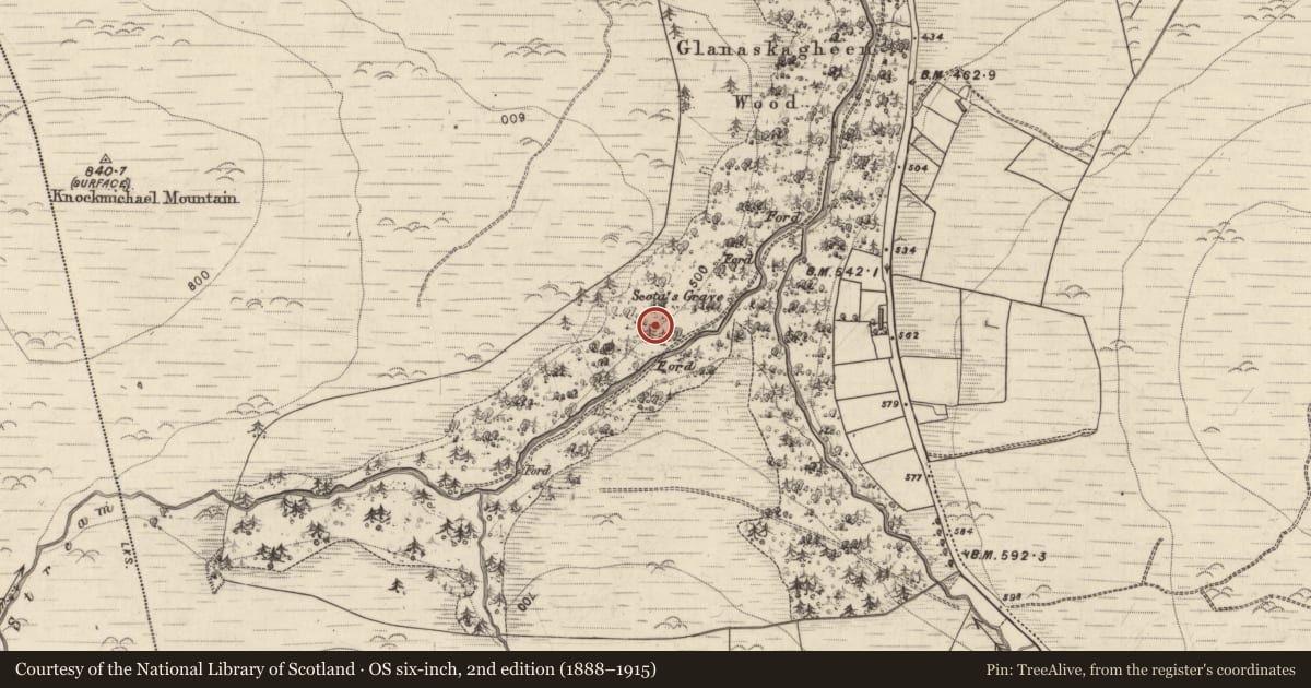 Ordnance Survey six-inch map, 2nd edition (1888–1915) covering the location of Hut site, Clahane, County Kerry, with a pin at the register's coordinates