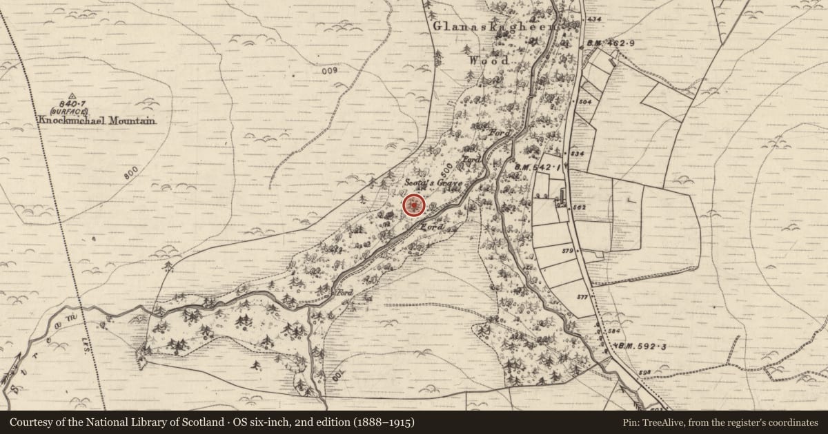 Ordnance Survey six-inch map, 2nd edition (1888–1915) covering the location of Hut site, Clahane, County Kerry, with a pin at the register's coordinates