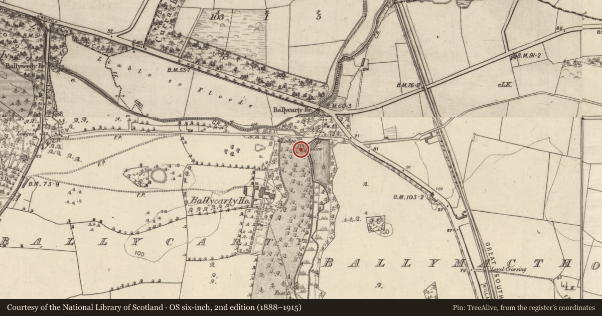 Ordnance Survey six-inch map, 2nd edition (1888–1915) covering the location of Water mill - unclassified, Ballycarty, County Kerry, with a pin at the register's coordinates